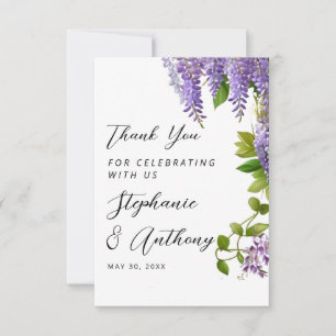 Botanical Hanging Purple Wisteria Wedding  Thank You Card