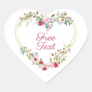 Botanical Heart in Pink and Red Shades Custom Text Sticker