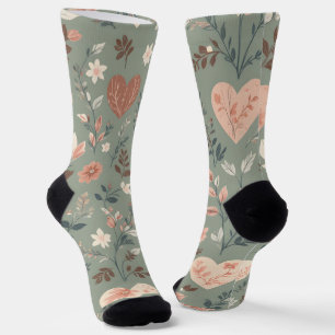 Botanical Hearts Romantic Floral Seamless Pattern Socks