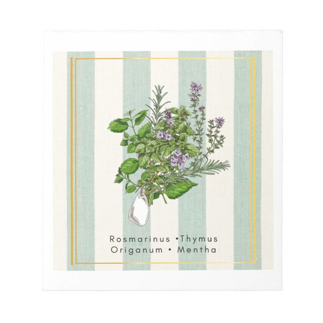 Botanical Herb Garden Medley - Sage Kitchen Art Notepad (Front)