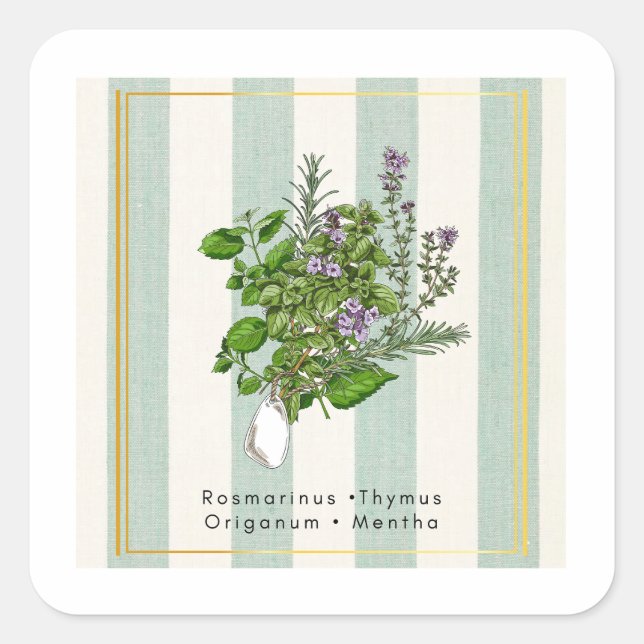 Botanical Herb Garden Medley - Sage Kitchen Art Square Sticker (Front)