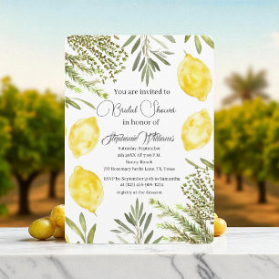 Botanical Herbs Lemons Watercolor Bridal Shower Invitation
