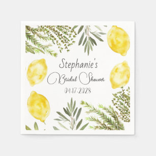 Botanical Herbs Lemons Watercolor Bridal Shower  Napkin
