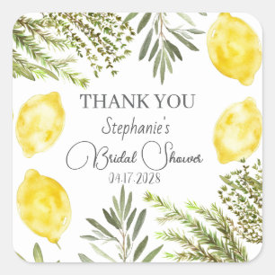 Botanical Herbs Lemons Watercolor Bridal Shower  Square Sticker