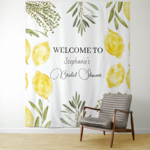 Botanical Herbs Lemons Watercolor Bridal Shower  Tapestry