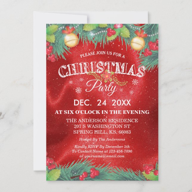 Botanical Holiday Family Reunion Christmas Party Invitation (Front)