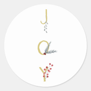 Botanical Holiday Joy Rustic Gold Minimal Party Classic Round Sticker