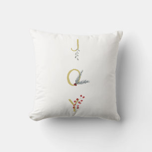 Botanical Holiday Joy Rustic Gold Minimal Throw Pillow
