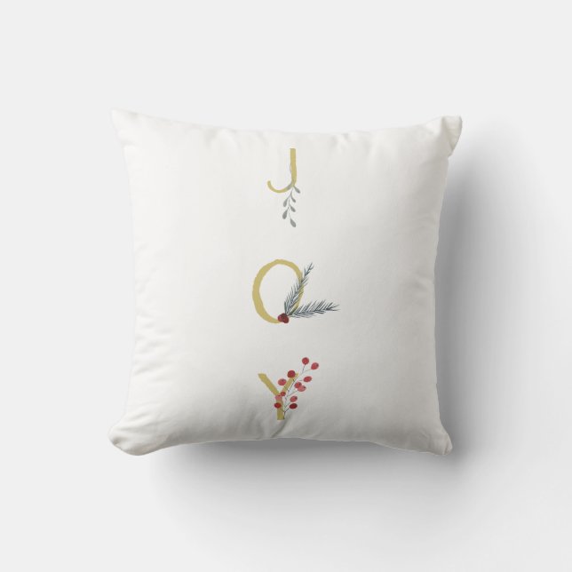 Botanical Holiday Joy Rustic Gold Minimal Throw Pillow (Front)