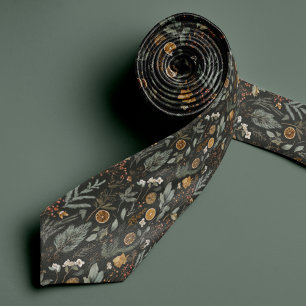 Botanical Holiday Pattern Necktie with Monogram