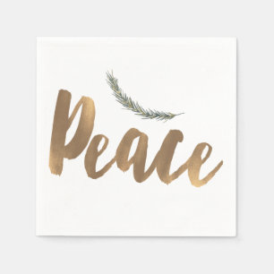 Botanical Holiday Peace Branch Pine Rustic Gold Napkin
