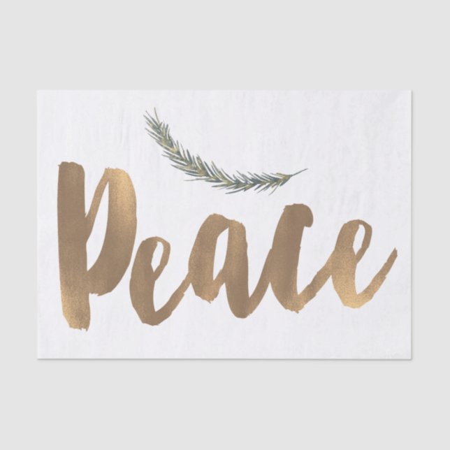 Botanical Holiday Peace Branch Pine Rustic Gold Tissue Paper (Front)