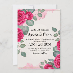 botanical hot pink floral wedding invitations