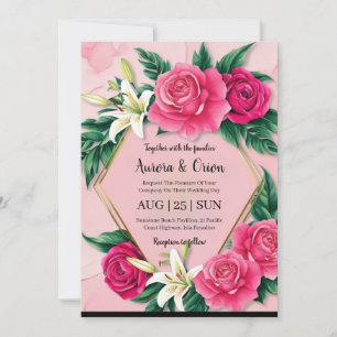 botanical hot pink floral wedding invitations