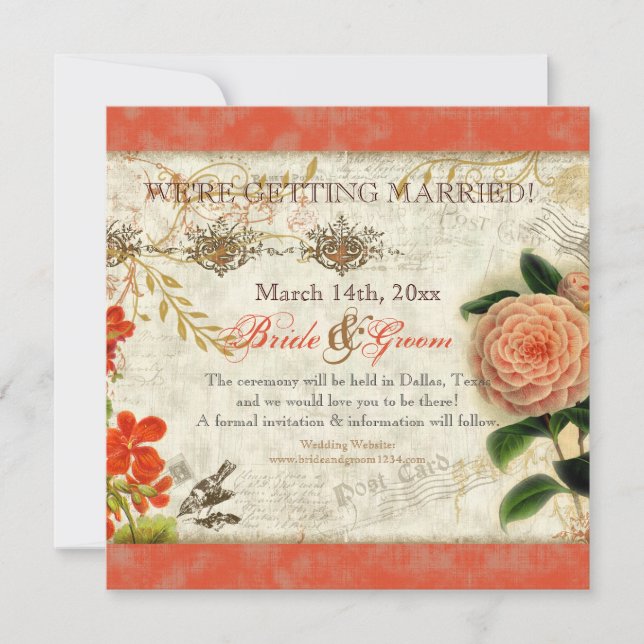 Botanical Hummingbirds Camellia Save the Date Invitation (Front)