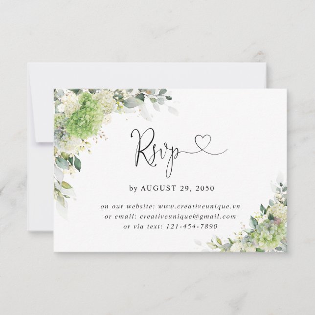 Botanical Hydrangeas Wedding Online RSVP Card (Front)