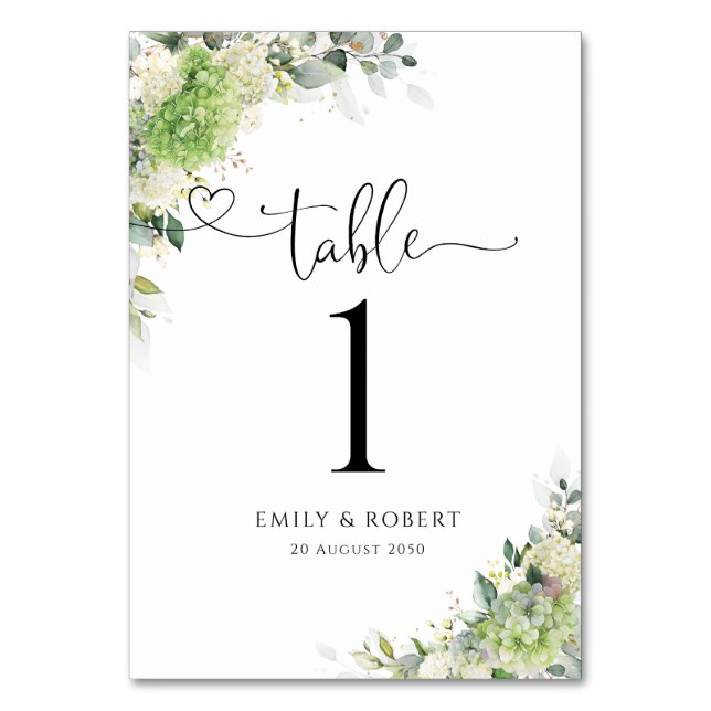 Botanical Hydrangeas Wedding Table Numbers (Front)