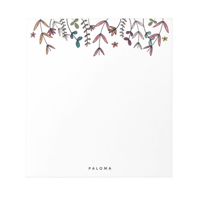 Botanical Illustrated Modern Personalized Name Notepad (Front)