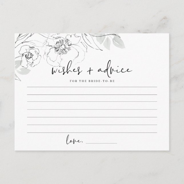 Botanical Illustration Bride To Be Advice Card (Front)