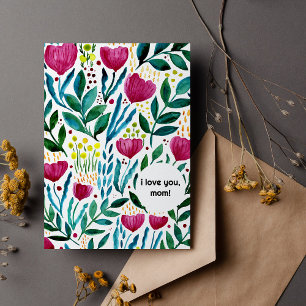 Botanical illustration I love you mom Mother's day Holiday Card