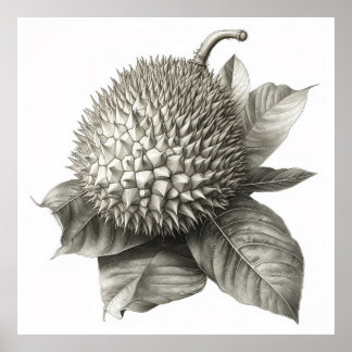 Botanical Illustration of a Durian Fruit Poster