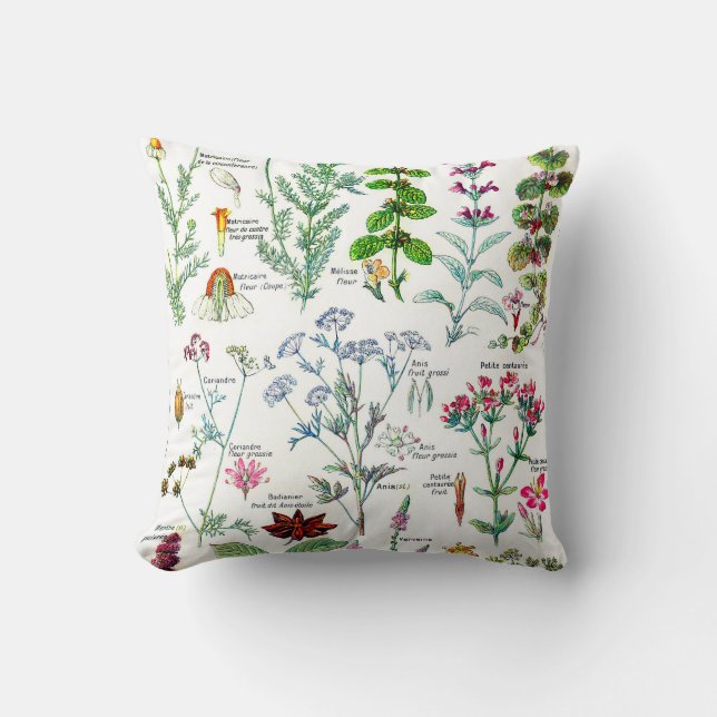 Botanical Illustrations-Larousse Plants Throw Pillow (Front)