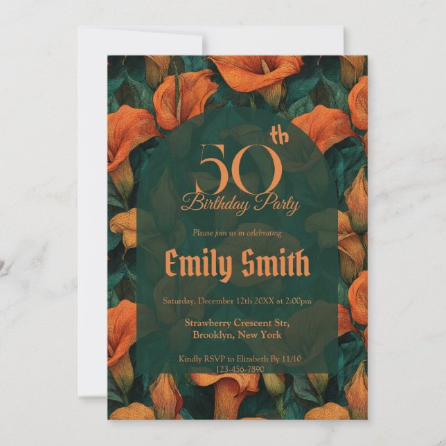 Botanical Inspired Call Lilies Fantasy Outdoor  Invitation (Front)
