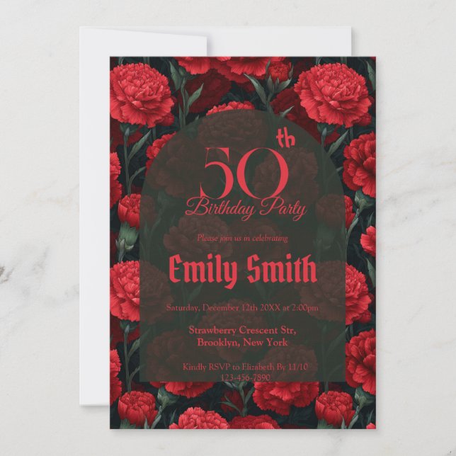 Botanical Inspired Carnation Flower 20Th Birthday Invitation (Front)