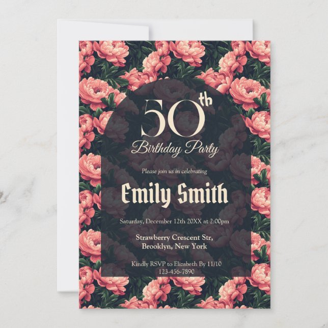 Botanical Inspired Peonies Accent Birthday  Invitation (Front)