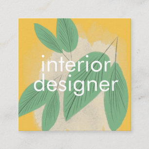 Botanical Interior Designer Hand Drawn Leaf Yellow Square Business Card