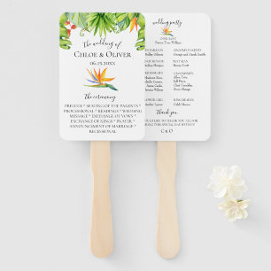 Botanical Island Leaves Wedding Program Hand Fan