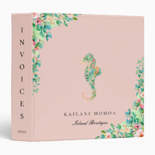 Botanical Island Seahorse Floral Blush Pink Binder