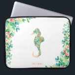Botanical Island Seahorse Laptop Sleeve<br><div class="desc">Beautiful watercolor botanical island flowers and foliage and seahorse shape,  personalized laptop sleeve.</div>