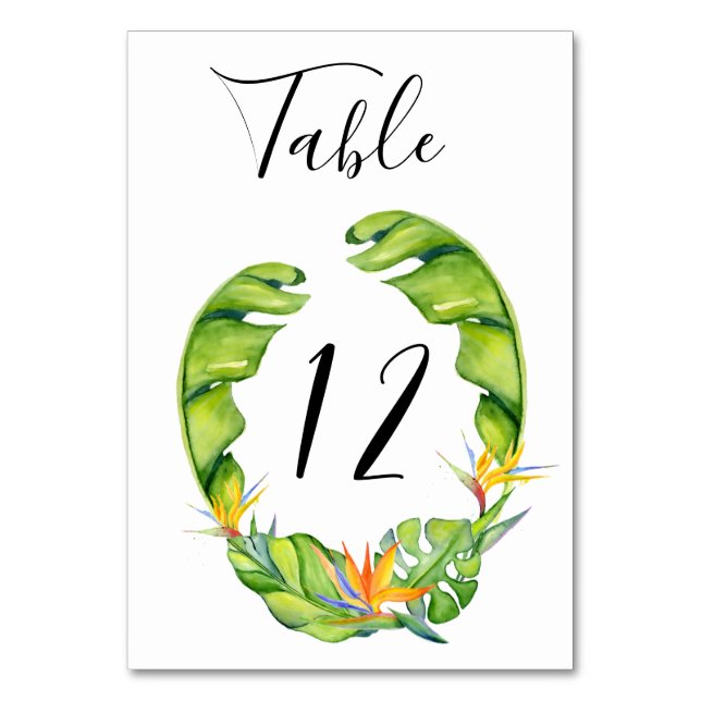 Botanical Island Wreath Wedding Table Number Card (Front)