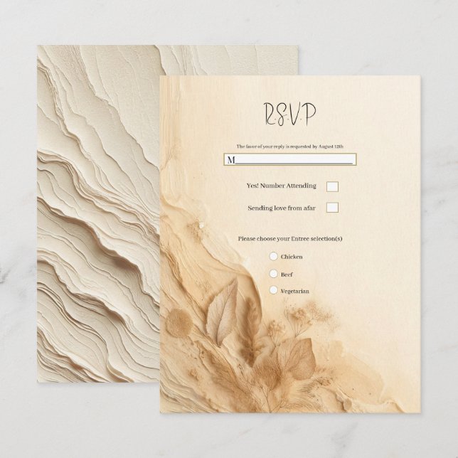Botanical Ivory Cream Bohemian Textured RSVP Invitation (Front/Back)