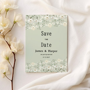 Botanical ivory mint delicate flora Save the Date  Invitation