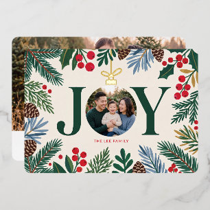 Botanical Joy Family Photo Christmas Foil Holiday Card