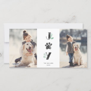 Botanical Joy Paw Print   Pet Holiday 2 Photo Card