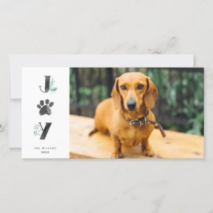 Botanical Joy Paw Print   Pet Photo Holiday Card