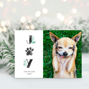 Botanical Joy Paw Print   Pet Photo Holiday Card