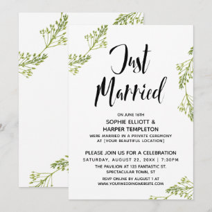 Botanical Just Married Typography Post Wedding Invitation