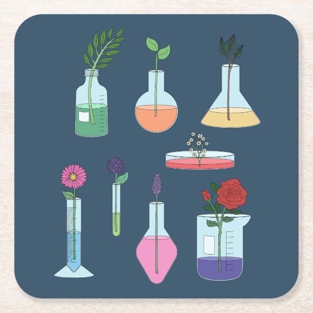 Botanical Lab Equipment Square Paper Coaster (Front)