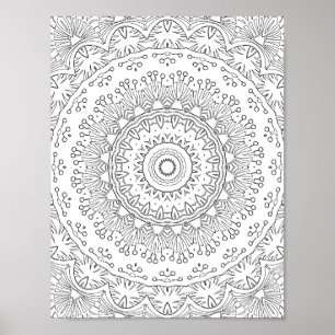 Botanical Lace Mandala Coloring Page Pattern Art Poster