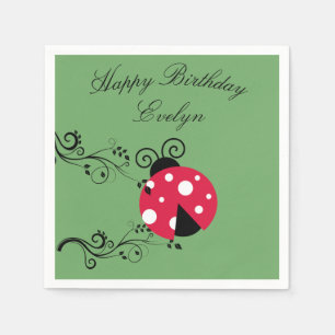 Botanical Ladybug Paper Birthday Napkins