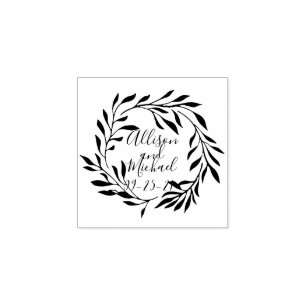 Botanical Laurel Leaves Wreath Wedding Rubber Stamp