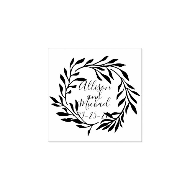 Botanical Laurel Leaves Wreath Wedding Rubber Stamp (Imprint)
