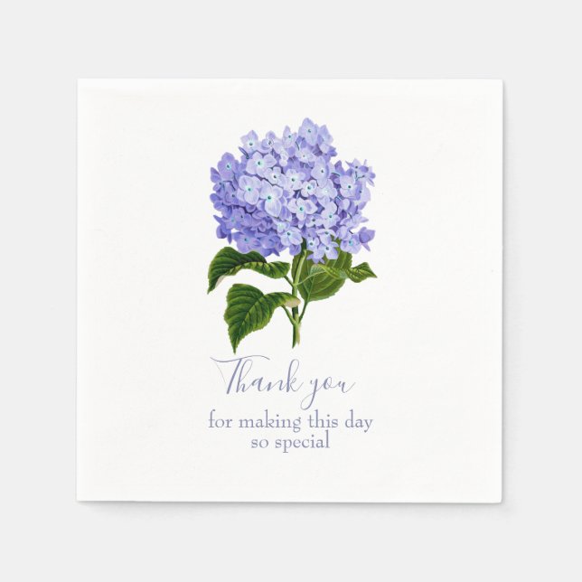 Botanical Lavender Hydrangea Script Thank You Napkin (Front)