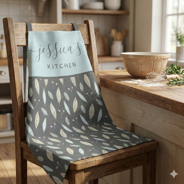 Botanical Leaf All-Over Print Apron (This beautiful personalized apron would make a great bridal shower gift! )