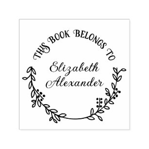 Botanical Leaf Berries Wreath #20 Rnd Library Book Self-inking Stamp