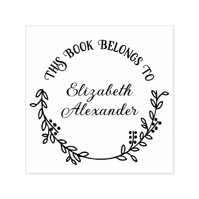 Botanical Leaf Berries Wreath #20 Rnd Library Book Self-inking Stamp (Design)